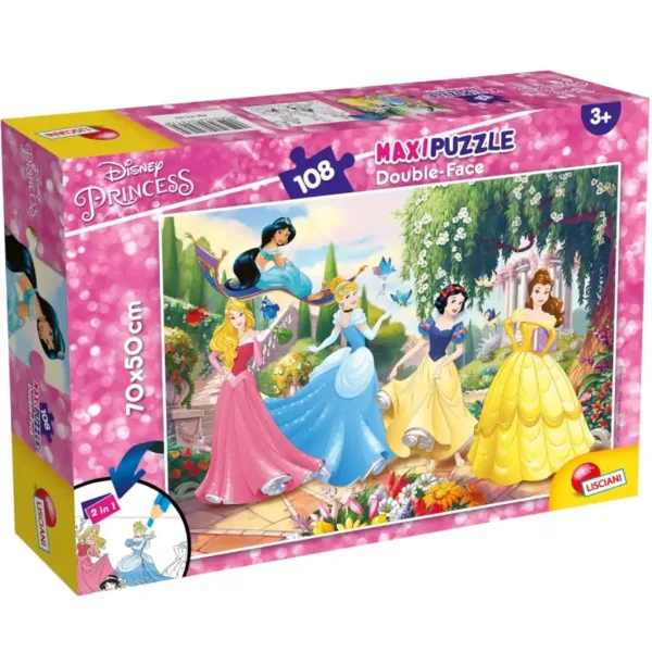 Księżniczki Disneya 2 w 1 puzzle 108 elementów i kolorowanka 70x50 cm - Lisciani zdjęcie 1