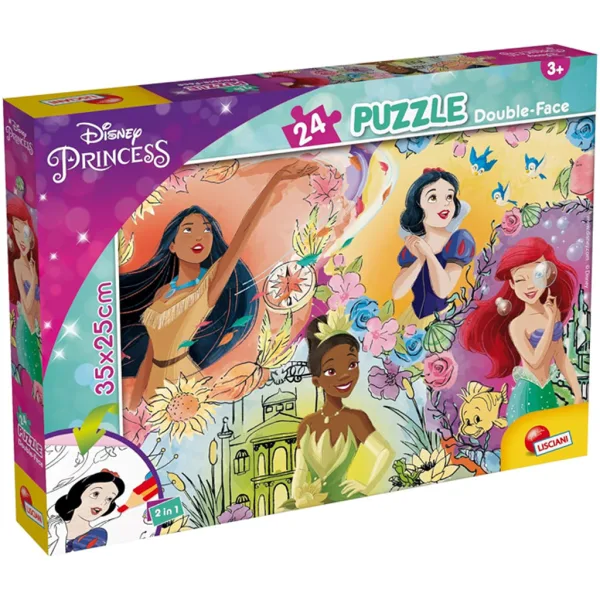 Księżniczki Disneya 2 w 1 puzzle 24-elementowe i kolorowanka 35x25 cm - Lisciani zdjęcie 1