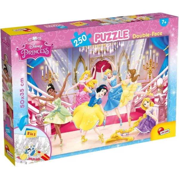 Księżniczki Disneya 2 w 1, puzzle 250 elementów i kolorowanka 50x35 cm – Lisciani zdjęcie 1