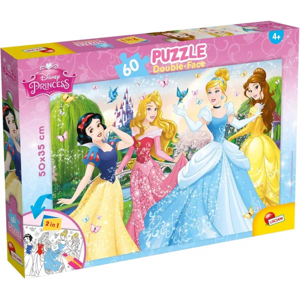 Księżniczki Disneya 2 w 1 puzzle 60 elementów i kolorowanka 50x35 cm - Lisciani zdjęcie 1
