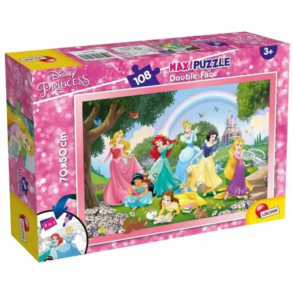 Księżniczki Disneya Tęczowe 2 w 1 puzzle i kolorowanka 108 elementów 70x50 cm - Lisciani zdjęcie 1