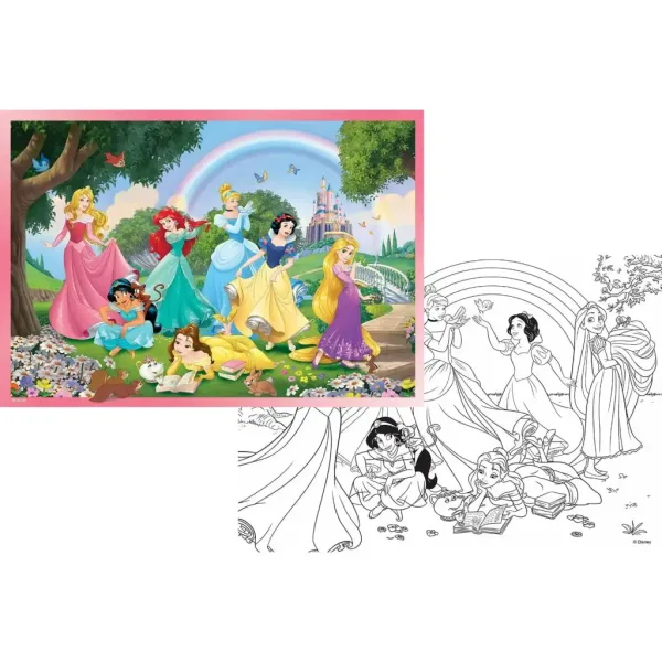 Księżniczki Disneya Tęczowe 2 w 1 puzzle i kolorowanka 108 elementów 70x50 cm - Lisciani zdjęcie 2