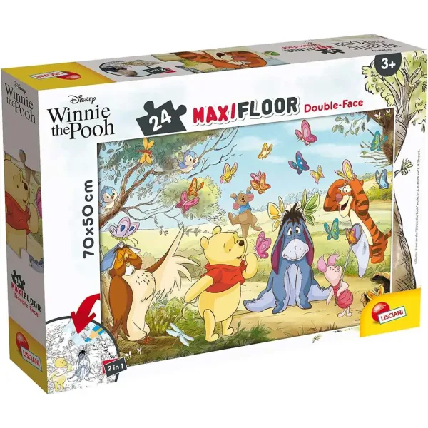 Kubuś Puchatek 2 w 1 maxi puzzle 24 elementów i kolorowanka 70x50 cm - Lisciani zdjęcie 1