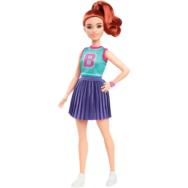 Lalka Barbie Fashionista o stylowym wyglądzie, z rudymi włosami i w fioletowej spódnicy – Mattel zdjęcie 2