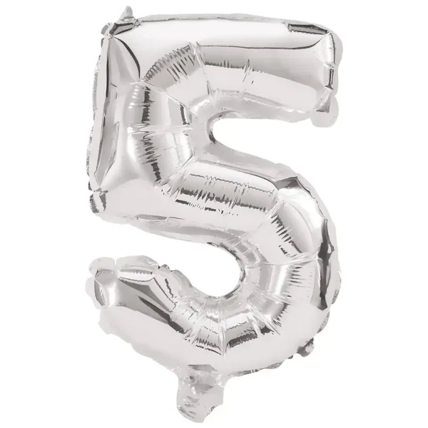 Srebrny balon foliowy cyfra 5 – 86 cm zdjęcie 1