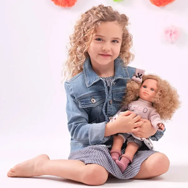 Llorens: Elena lalka w kwiecistej sukience z tiulem, z kręconymi blond włosami, 35 cm zdjęcie 4
