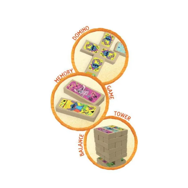Luna: Disney Stitch 3 w 1 gra planszowa – Jenga, Domino i Gra Pamięciowa zdjęcie 3