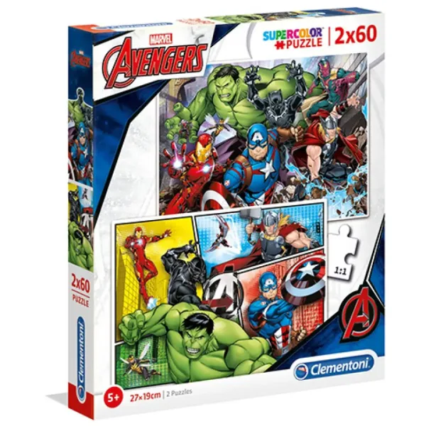 Marvel Avengers Supercolor 2 w 1 puzzle 2x60 elementów - Clementoni zdjęcie 1