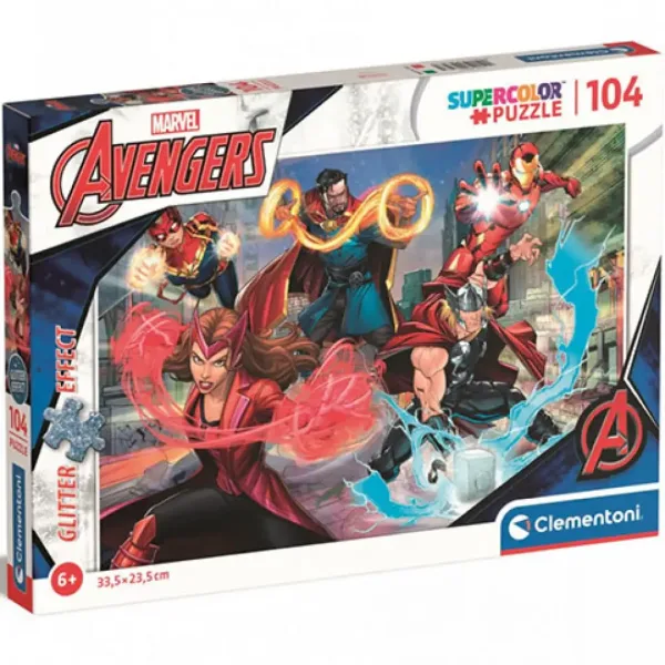 Marvel: Avengers Supercolor brokatowe puzzle 104 elementy - Clementoni zdjęcie 1
