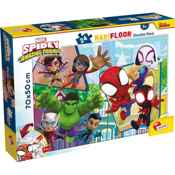 Marvel Spidey 2 w 1 maxi puzzle 24-elementowe i kolorowanka 70x50 cm - Lisciani zdjęcie 1