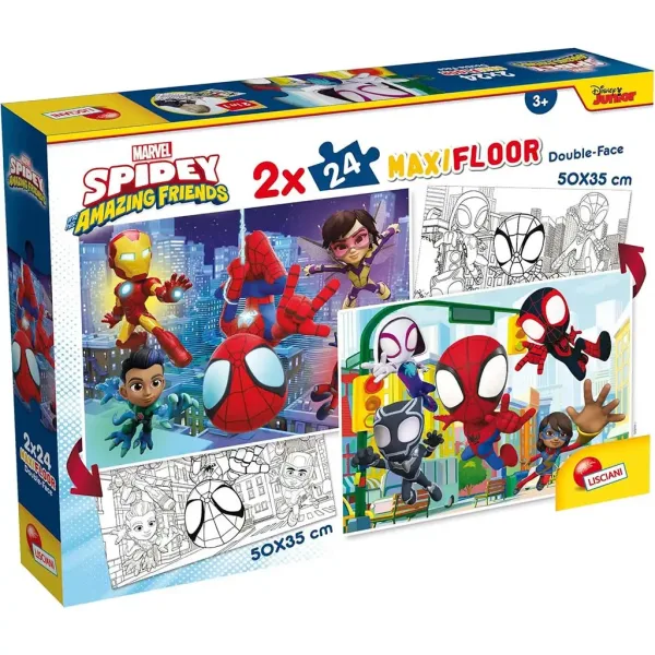 Marvel Spidey 2 w 1 maxi puzzle 2x24 elementów i kolorowanka 50x35 cm - Lisciani zdjęcie 1