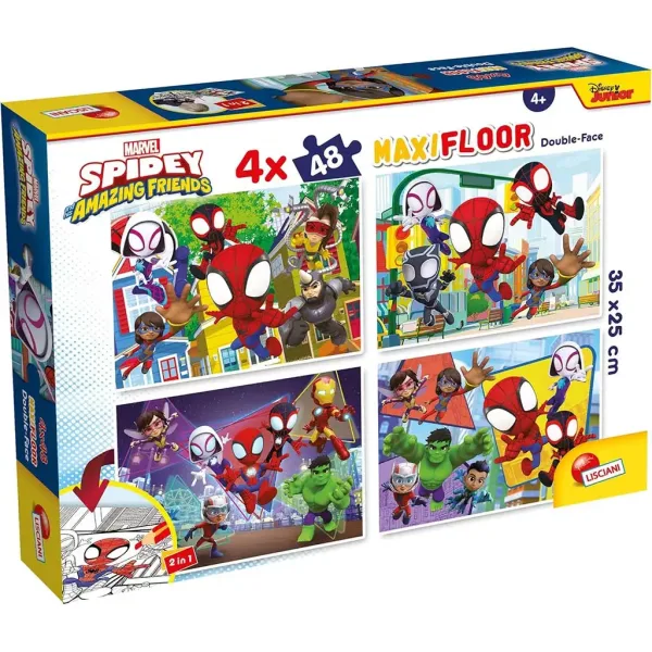 Marvel Spidey 2 w 1 maxi puzzle 4x48 elementów i kolorowanka 35x25 cm - Lisciani zdjęcie 1