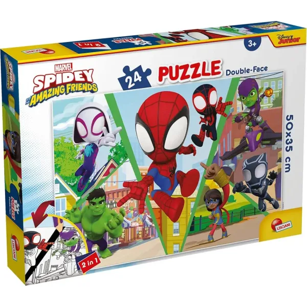 Marvel Spidey walczy 2 w 1, puzzle 24-elementowe i kolorowanka 50x35 cm - Lisciani zdjęcie 1