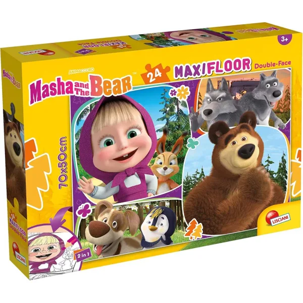 Masza i Niedźwiedź 2 w 1 maxi puzzle 24 elementy i kolorowanka 70x50 cm – Lisciani zdjęcie 1
