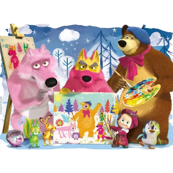Masza i Niedźwiedź malowanie z przyjaciółmi 60-elementowe maxi puzzle podłogowe 70x50cm - Lisciani zdjęcie 2