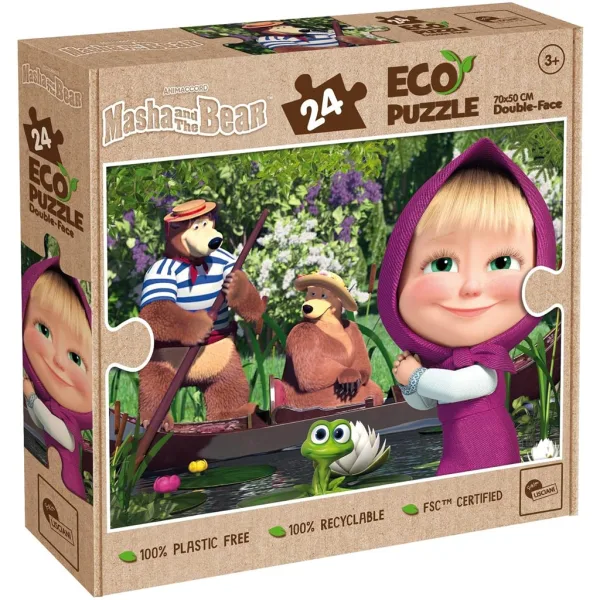 Masza i Niedźwiedź nad jeziorem 2 w 1, puzzle maxi Eco 24 elementy i kolorowanka 70x50 cm - Lisciani zdjęcie 1