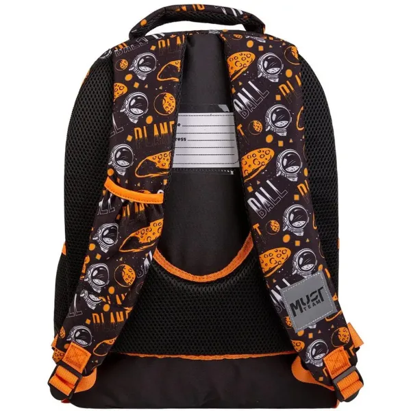 Luna: Czarny-pomarańczowy zaokrąglony plecak szkolny Must Team Astronauta z 3 komorami 32x18x43 cm zdjęcie 2