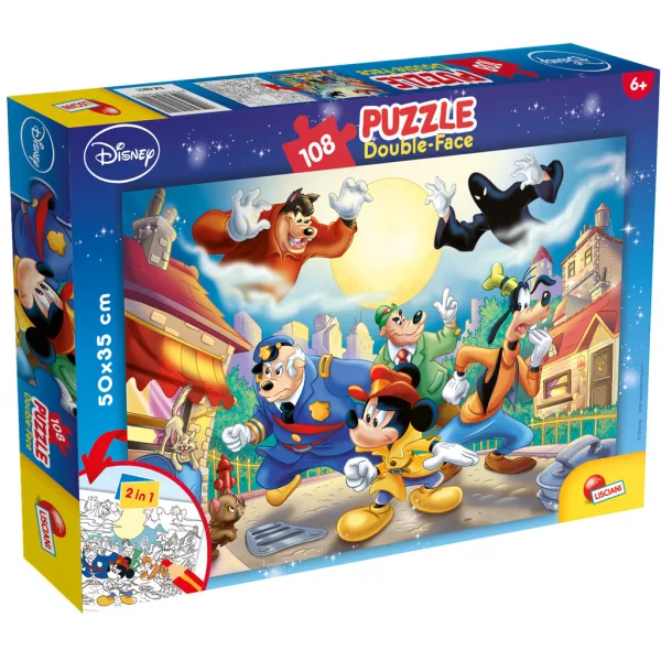 Myszka Miki - Detektyw 2 w 1 puzzle 108 elementów i kolorowanka 50x35 cm - Lisciani zdjęcie 1