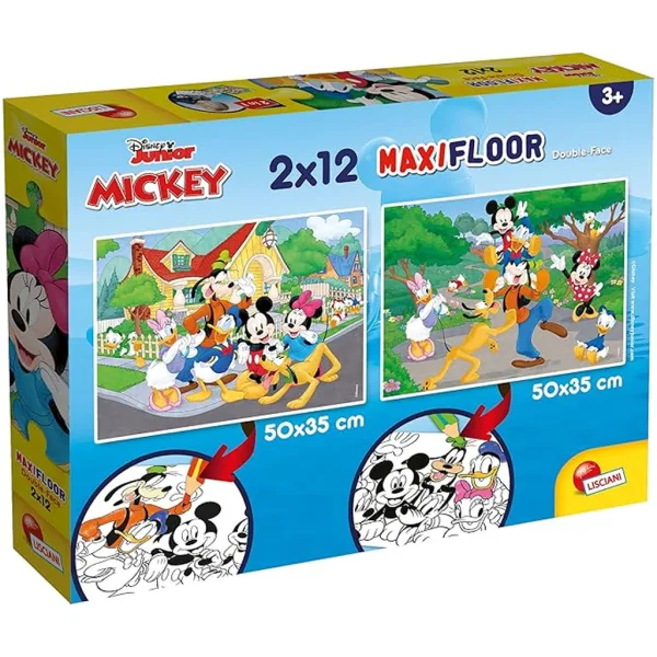 Myszka Miki 2 w 1 2x12-elementowa maxi układanka i kolorowanka - Lisciani zdjęcie 1