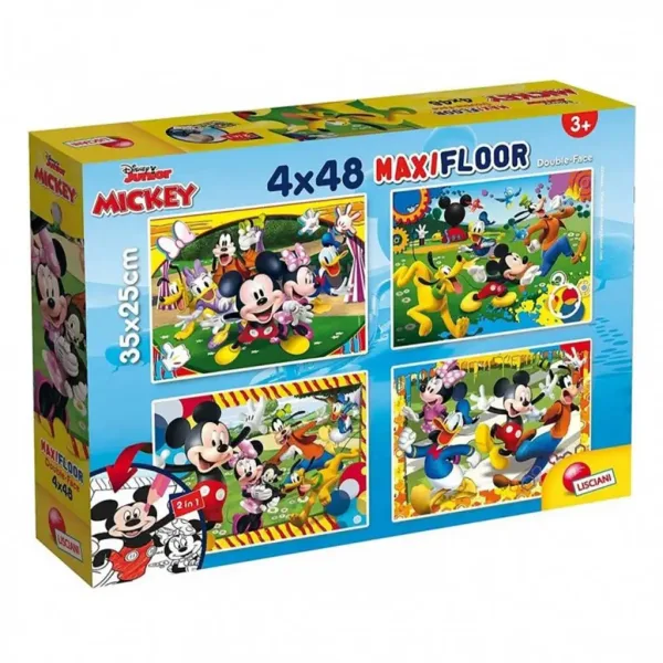 Myszka Miki 2 w 1 maxi puzzle 4x48 elementów i kolorowanka 35x25 cm - Lisciani zdjęcie 1