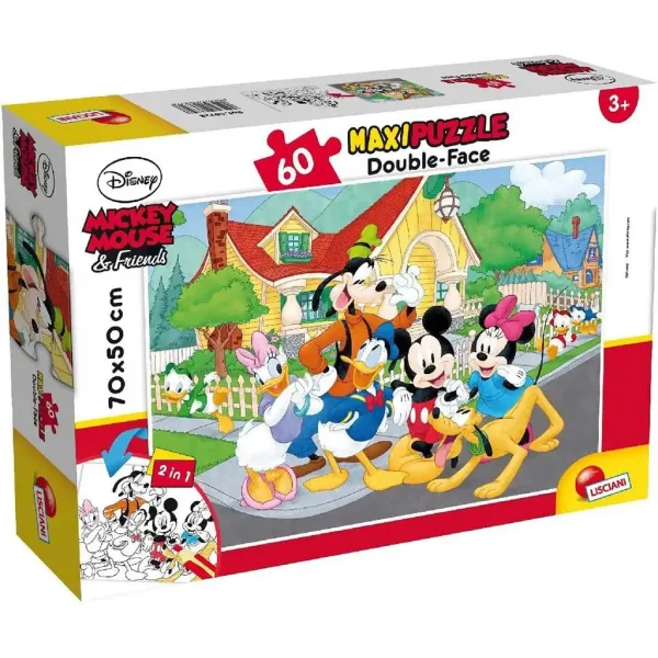 Myszka Miki i przyjaciele 2 w 1 maxi puzzle i kolorowanka 60 elementów 70x50 cm - Lisciani zdjęcie 1