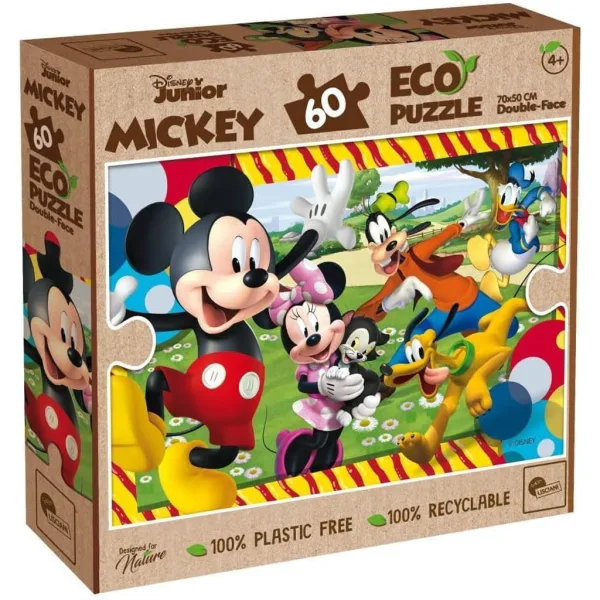 Myszka Miki i przyjaciele 2 w 1 puzzle ekologiczne 60 elementów i kolorowanka 70x50 cm - Lisciani zdjęcie 1