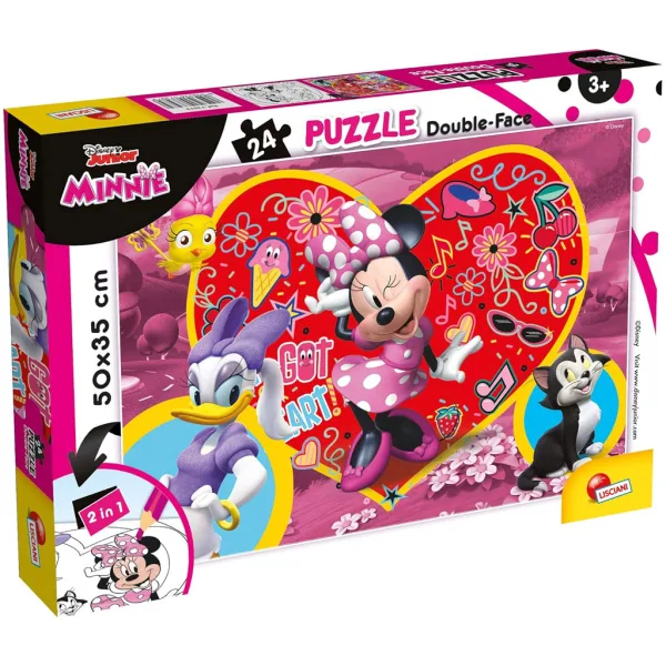 Myszka Minnie 2 w 1 puzzle 24-elementowe i kolorowanka 50x35 cm – Lisciani zdjęcie 1