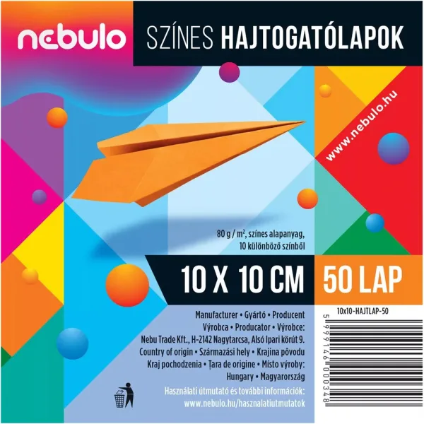 Nebulo: Kolorowy papier do składania, 50 arkuszy, 10x10 cm, 80g zdjęcie 1