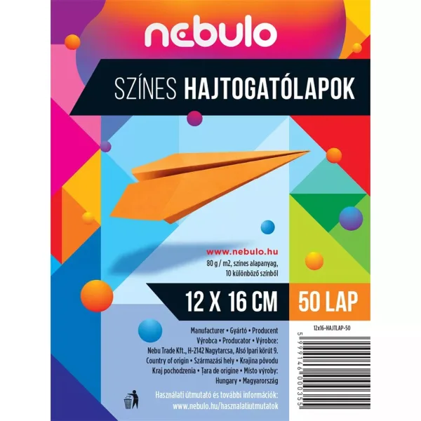 Nebulo: Kolorowy papier do składania, 50 arkuszy, 12x16 cm, 80g zdjęcie 1