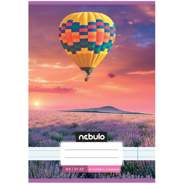 Nebulo: Zszyty zeszyt w linie, klasa 4, balon na gorące powietrze nad lawendami, wzorzysty, format A5, 21-32 zdjęcie 1