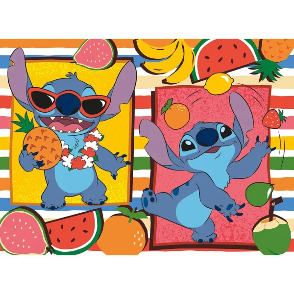 Owocowa przygoda Lilo i Stitch 2 w 1, 48-elementowe ekologiczne mini puzzle i kolorowanka 35x25 cm – Lisciani zdjęcie 2