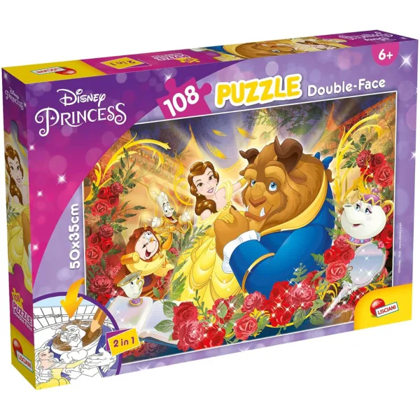 Piękna i Bestia 2 w 1 puzzle i kolorowanka 108 elementów 50x35 cm – Lisciani zdjęcie 1