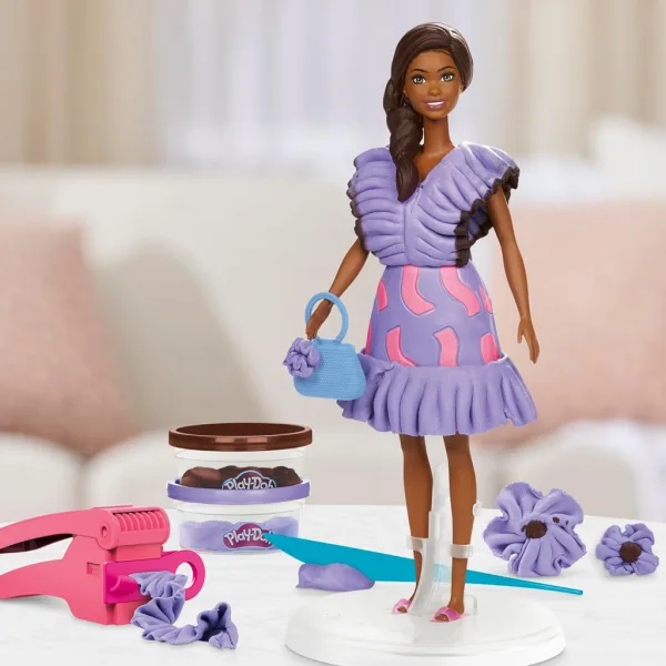 Play-Doh: Barbie Fashionista zestaw masy plastycznej z falbaniastymi sukienkami i lalką – Hasbro zdjęcie 4