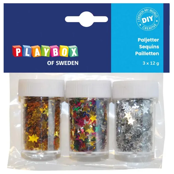 PlayBox: Dekoracyjne gwiazdki w różnych kolorach, opakowanie 3x12g zdjęcie 1