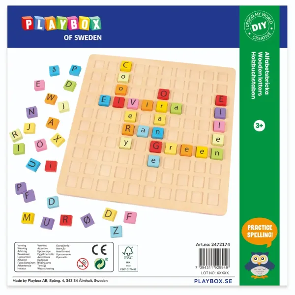 PlayBox: Kolorowa drewniana zabawka edukacyjna ABC 25x25 cm zdjęcie 1