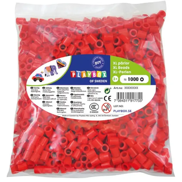 PlayBox: XL MAXI 9 mm prasowane koraliki, opakowanie 1000 sztuk, kolor czerwony zdjęcie 1