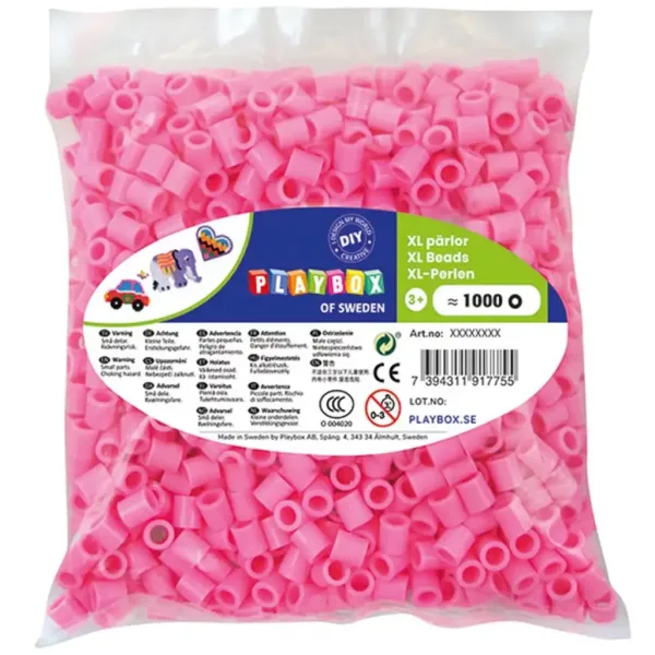 PlayBox: XL MAXI koraliki do prasowania 9 mm, opakowanie 1000 sztuk, kolor różowy zdjęcie 1
