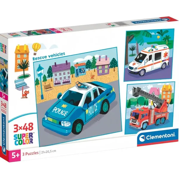 Pojazdy ratunkowe 3x48 elementów Supercolor puzzle - Clementoni zdjęcie 1