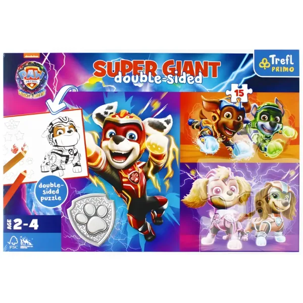 Psi Patrol: Super Film - Gigantyczne dwustronne kolorowanki 15-elementowe puzzle - Trefl zdjęcie 1