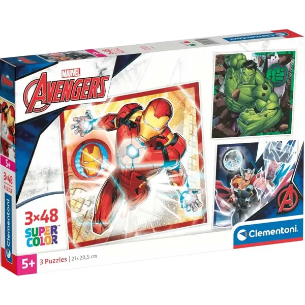 Puzzle Supercolor 3x48 elementów Avengers - Clementoni zdjęcie 1