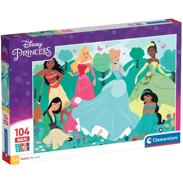 Puzzle maxi supercolor 104 elementów z księżniczkami Disneya - Clementoni zdjęcie 1