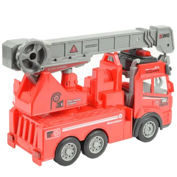 RC Zdalnie sterowany wóz strażacki z dźwigiem i efektami świetlnymi, skala 1/43, 27 MHz, 20 cm zdjęcie 2