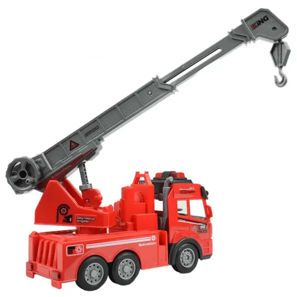 RC Zdalnie sterowany wóz strażacki z dźwigiem i efektami świetlnymi, skala 1/43, 27 MHz, 20 cm zdjęcie 3
