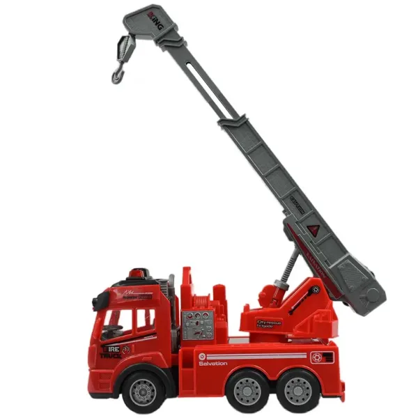 RC Zdalnie sterowany wóz strażacki z dźwigiem i efektami świetlnymi, skala 1/43, 27 MHz, 20 cm zdjęcie 4