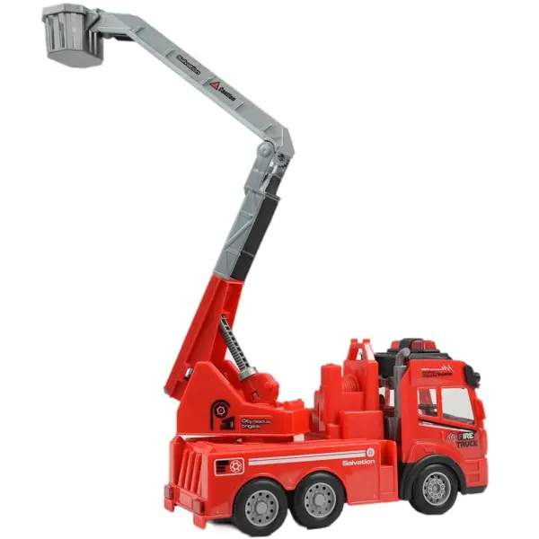 RC Zdalnie sterowany wóz strażacki z podnośnikiem koszowym, efekty świetlne, skala 1:43, 27 MHz, 21 cm zdjęcie 3