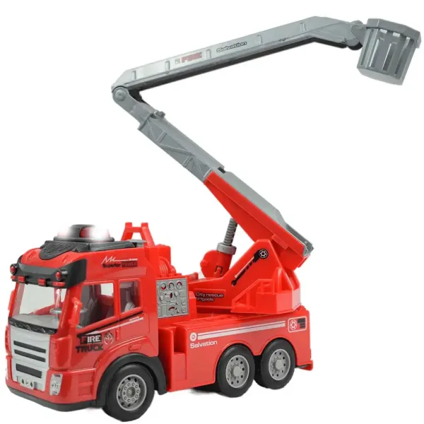RC Zdalnie sterowany wóz strażacki z podnośnikiem koszowym, efekty świetlne, skala 1:43, 27 MHz, 21 cm zdjęcie 4