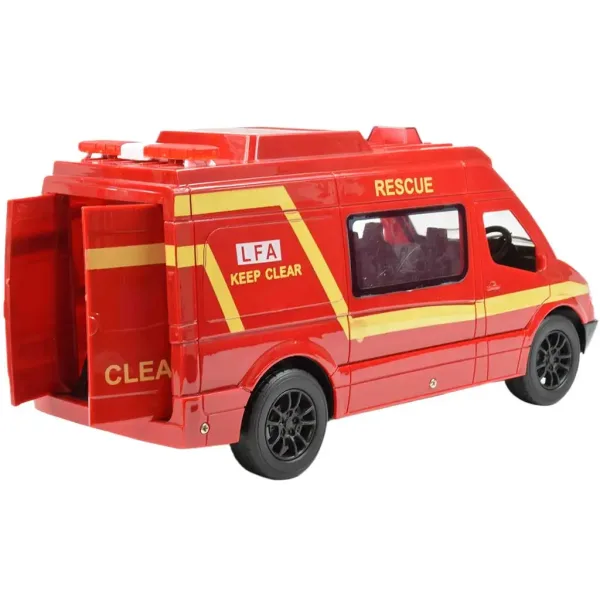 RC czerwony wóz strażacki z efektami świetlnymi, zdalnie sterowany, 2,4GHz, skala 1:12, 30 cm zdjęcie 2