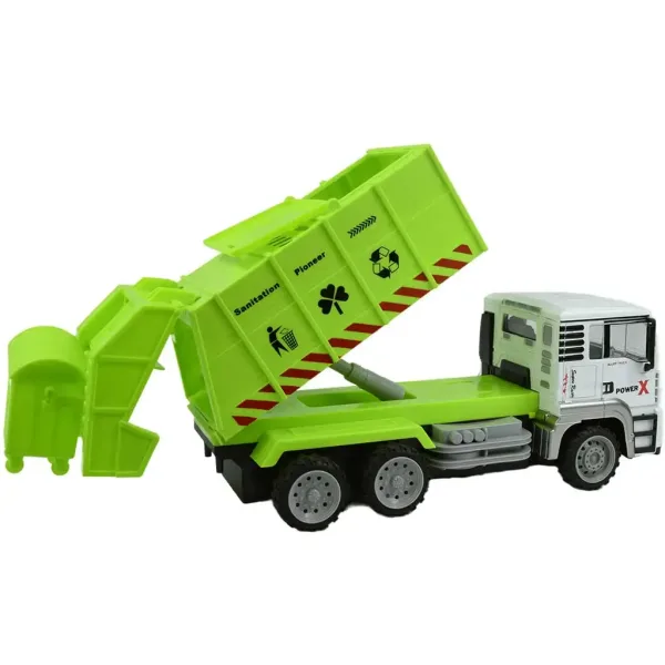 RC metalowa śmieciarka do przewozu kontenerów z kabiną, efekty świetlne, 27MHz, skala 1:12, długość 36 cm zdjęcie 3