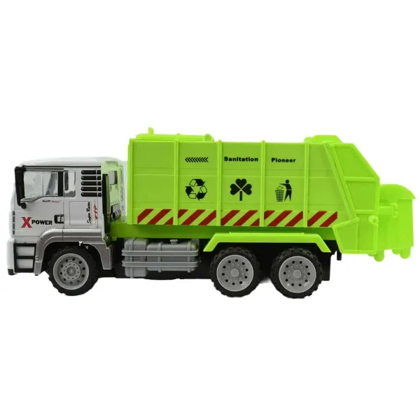 RC metalowa śmieciarka do przewozu kontenerów z kabiną, efekty świetlne, 27MHz, skala 1:12, długość 36 cm zdjęcie 4