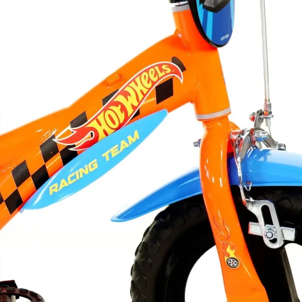 Rower dziecięcy Hot Wheels 12” z uchwytem na bidon i bocznymi kółkami, w kolorze pomarańczowo-czarnym – rower Dino Bikes zdjęcie 4